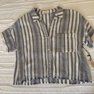Bella Dahl blue & white striped button up top